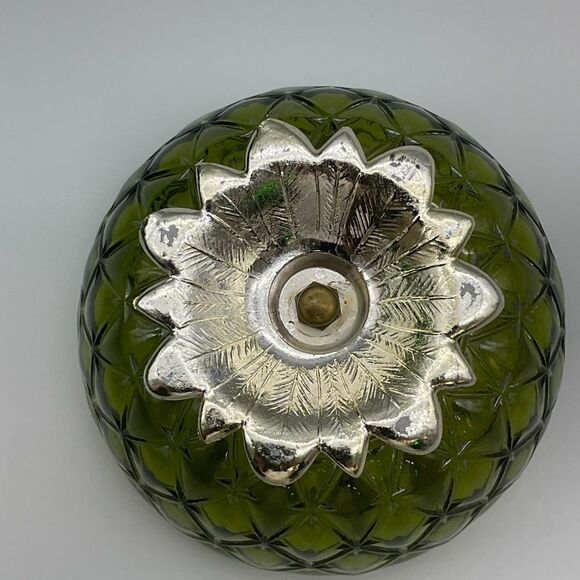 Indiana Glass Metal Footed Diamond Duette Avocado Green Quilted Candy Di… - Picture 6 of 7